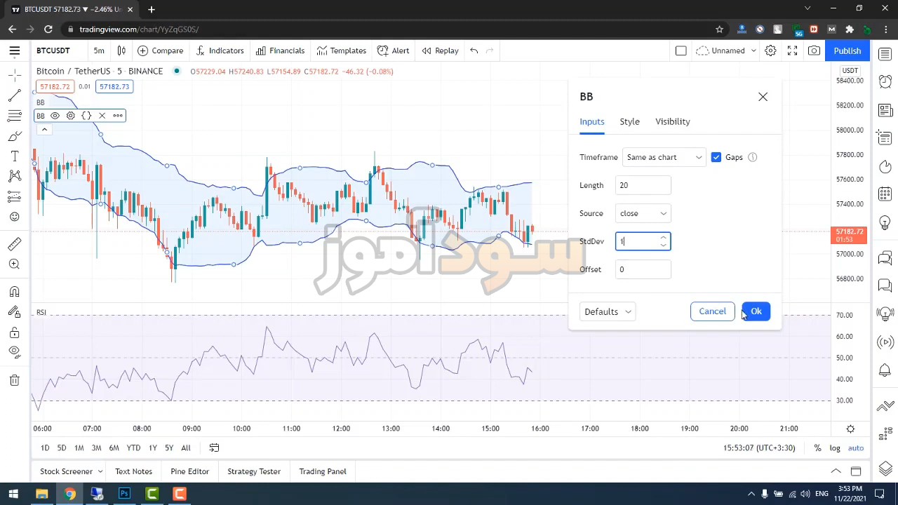 ترکیب بولینگر باند و rsi از کانال عماد